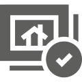 House icon with checkmark overlay.
