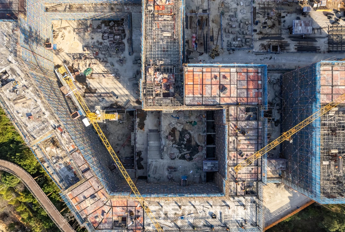 Aerial view of a construction site.
